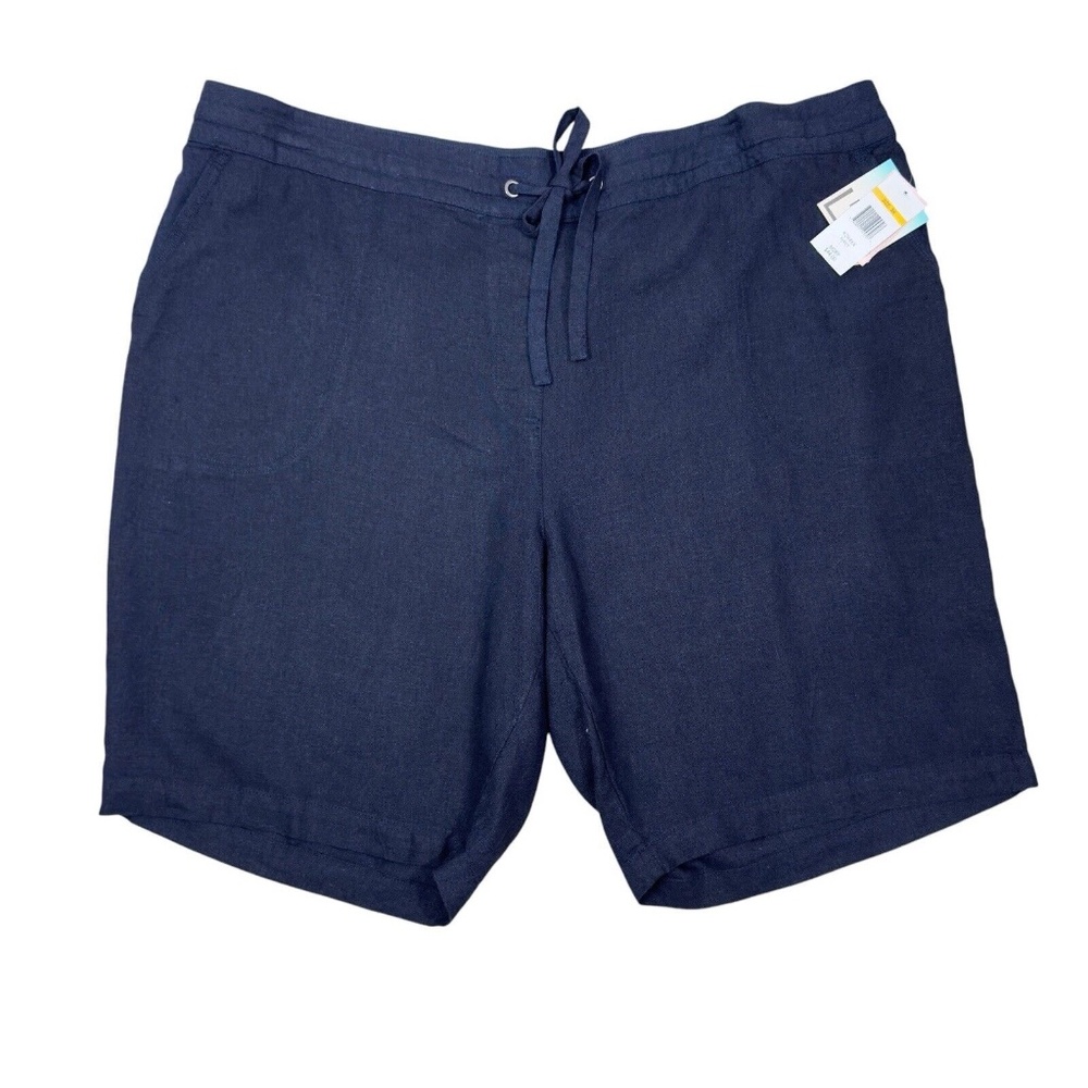 Per Se Livin' in Linen Women's 1X Navy Drawstring Linen Blend Shorts